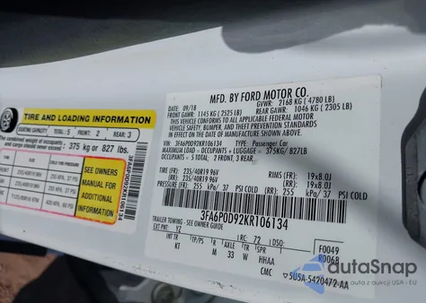 2019 Ford Fusion Titanium from USA, damaged, VIN 3FA6P0D92KR106134